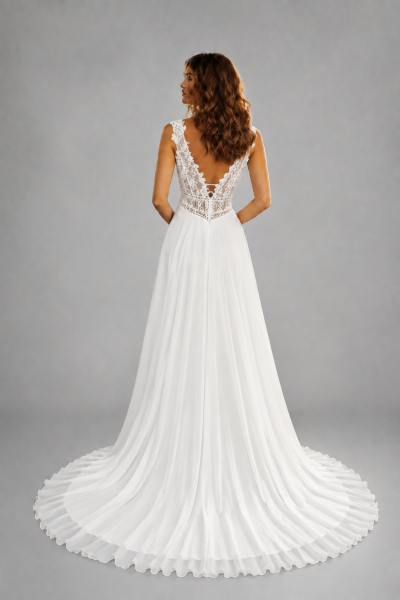 Ärmelloses A-Linien-Brautkleid mit Spitzenoberteil und V-Ausschnitt AVANI